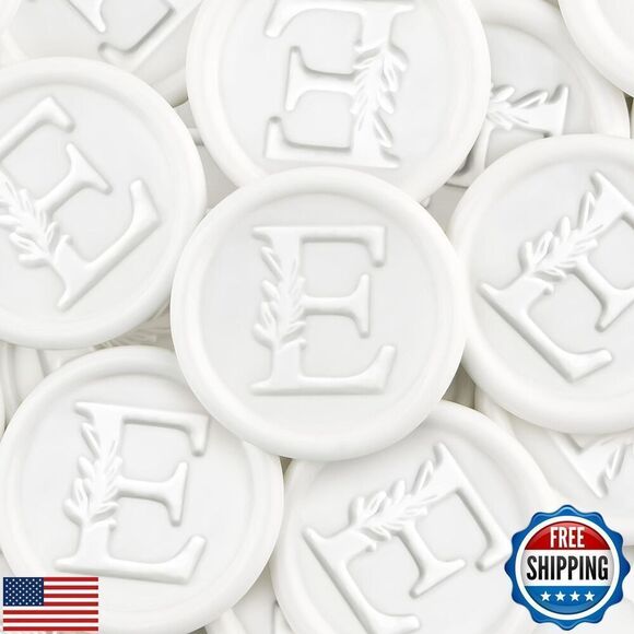 50Pcs White Wax Seal E Stickers Handmade Vintage Botanical Leaves Adhesive - Picture 1 of 5